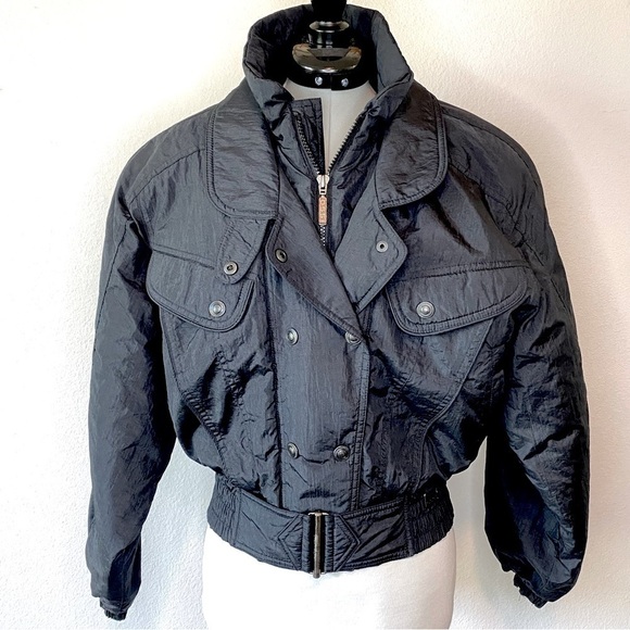 VINTAGE OSSI Black Ski Jacket with Pockets, Size Small Made in Hong Kong - Picture 1 of 16